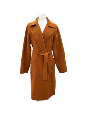 Max Mara Kuchitoama No Angora Cashmere Blend Logo Button Belt Wrap Coat Brown 40
